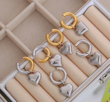 Load image into Gallery viewer, Amora Heart Drop Hoops – Silver