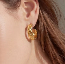Load image into Gallery viewer, Aura Textured Gold Hoops