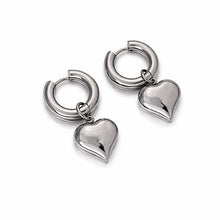 Load image into Gallery viewer, Amora Heart Drop Hoops – Silver