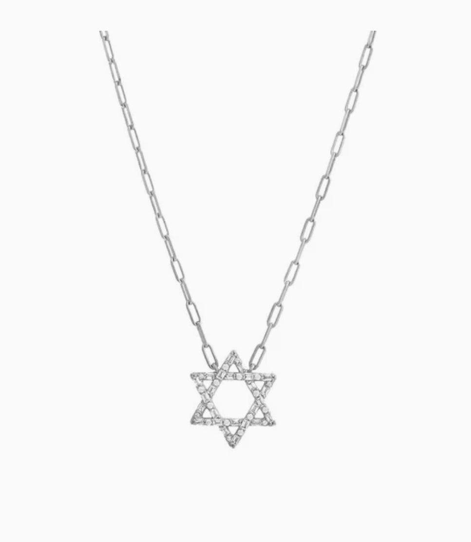 CZ Solitaire X Baguette Star Of David Necklace