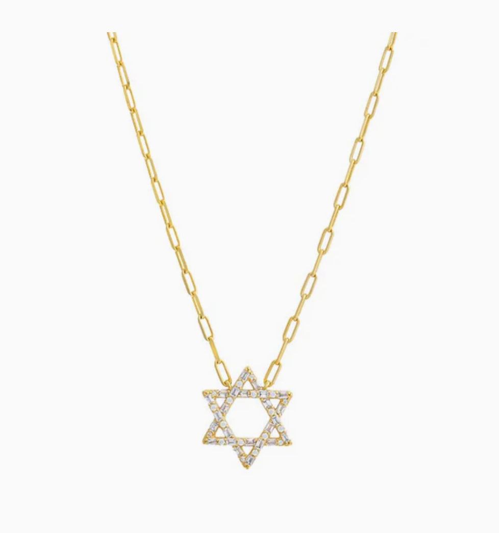 CZ Solitaire X Baguette Star Of David Necklace ki