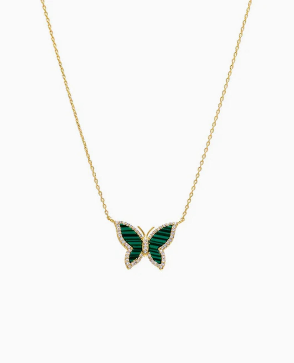 Pave Colored Stone Butterfly Necklace No