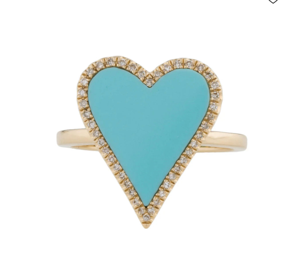 Turquoise Pave Heart Ring